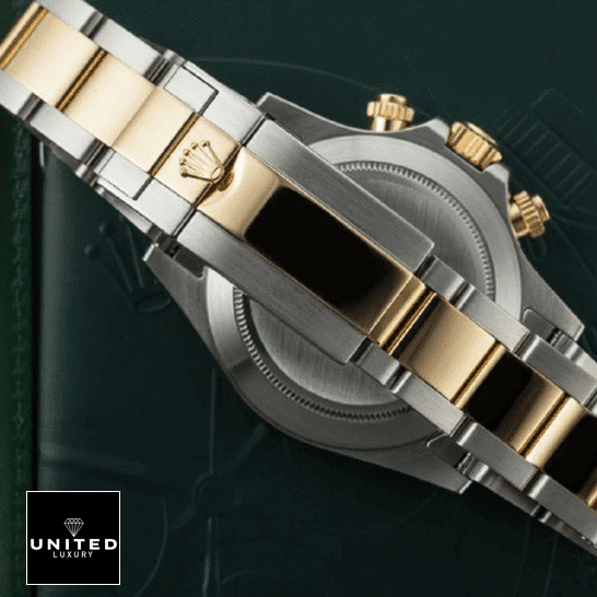 Rolex Daytona "Yellow Gold" 116508-0004 Signature Replica 1:1 rolex daytona 116523 0045 replica back Rolex Daytona 116508-0004 Two Tone Oyster Bracelet Replica Fold Clasp on the Rolex Logo