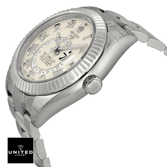 Rolex Sky-Dweller 326939 "White Dial" Near Original Replica rolex sky dweller white dial 326939 oyster Rolex Sky-Dweller 326939 S.Steel Case Replica Crown Pusher