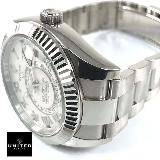 Rolex Sky-Dweller 326939 "White Dial" Near Original Replica rolex sky dweller white dial 326939 oyster Rolex Sky-Dweller White Dial 326939 Fluted Bezel Oyster Replica on the table
