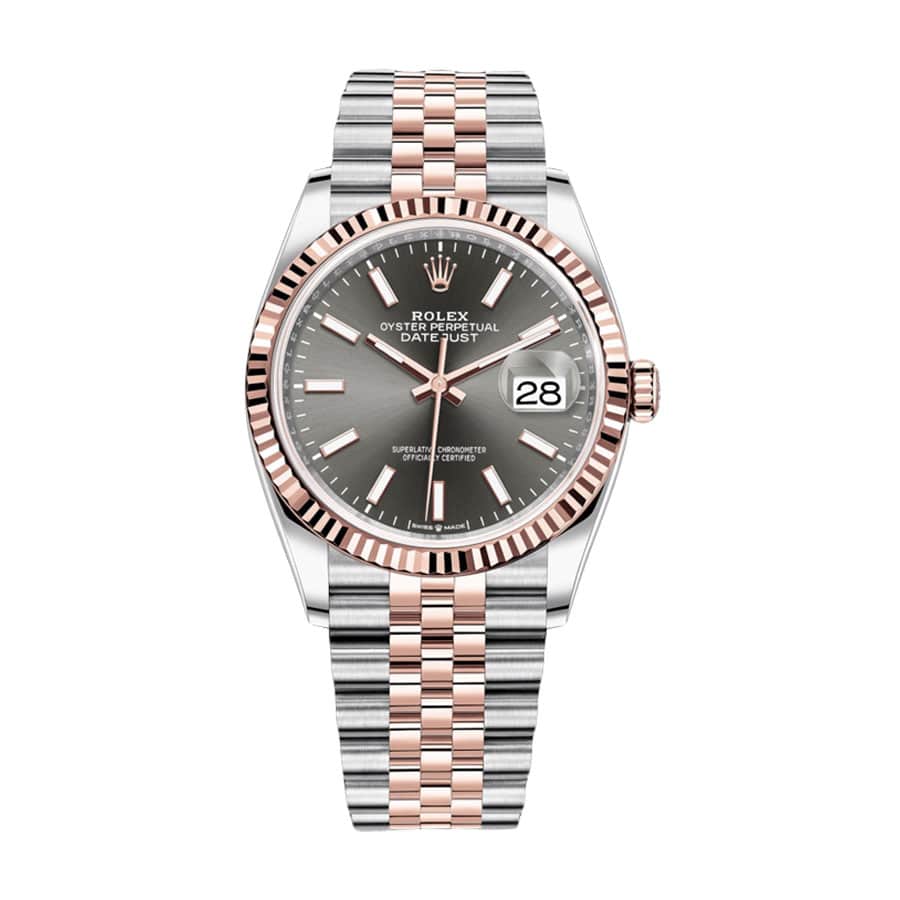 rolex-datejust-126231-36mm-steel-gold-automatic-grey-dial Rolex Datejust 126231 Two-Tone Fluted Bezel Detailed Replica - Image 1