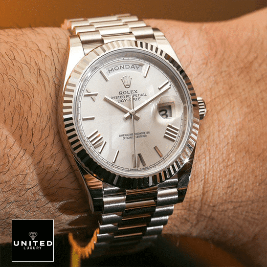 Rolex Day-Date 228235 "Stripe Dial" Exclusive Clone Edition rolex day date 40 caliber 3255 ablogtowatch hands on 311 unitedluxurynet 2 Rolex Day-Date 228239 Watch on the wirst