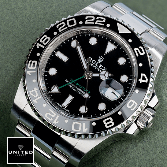 Rolex GMT-Master II 116710LN Masterpiece Replica rolex gmt master 116710LN 0001 replica left Rolex GMT Master 116710LN-0001 Black Bezel & Crown Pusher
