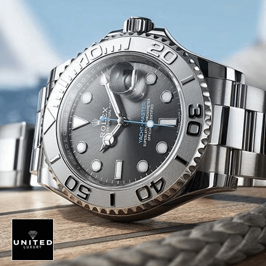 Rolex Yacht-Master 116622 Rhodium Supreme Replica Edition rolex yacht master 116622 0003 replica dial Rolex Yacht Master 116622-0003 Replica on the wood