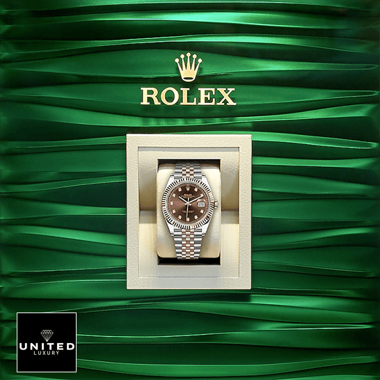 Rolex Datejust 126331-0004 "Chocolate" Precision Clone Rolex 126331 Chocolate Diamond Dial Replica green background