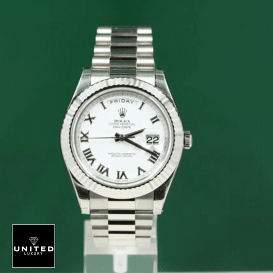 Rolex Day-Date II 218239 "White Dial" Perfect Clone Quality Rolex Day-Date II 218239 White Dial Replica & Green background