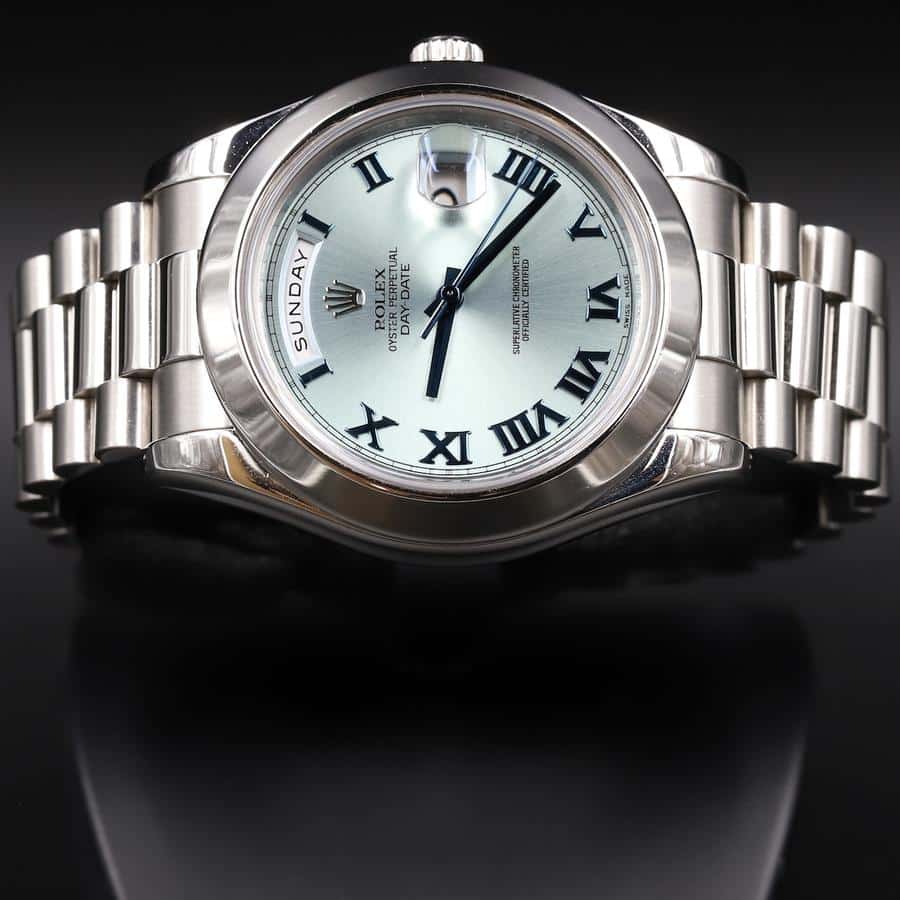 Rolex Day-Date 228206 "Roman Numerals" Handcrafted Clone Quality Rolex Day-Date II Stainless Steel Ice Blue Roman Dial 218206 Replica