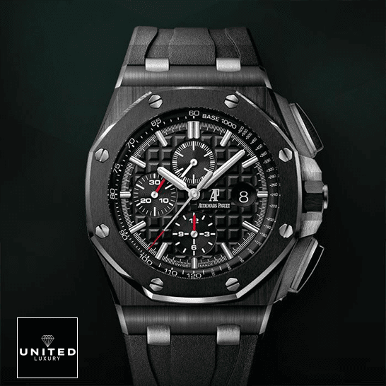 Audemars Piguet Royal Oak Offshore 26402CE.OO.A002CA.01 Super Accurate Clone audemarspiguet royaloakoffshore 26402CE.OO .A002CA.01 replica front Audemars Piguet 26402CE.OO_.A002CA.01 Black Dial Replica black background