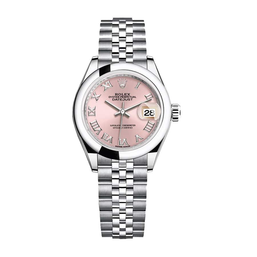 rolex-datejust-28mm-279160-steel-automatic-pink-dial Rolex Datejust 279160 Pink Roman Dial Near Original Replica - Image 1