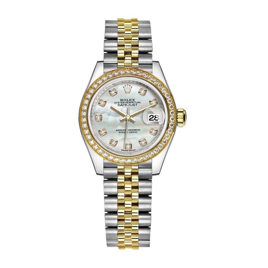 rolex-datejust-28mm-279383rbr-yellow-gold-steel-automatic-mother-pearl-diamond-dial Rolex Lady-Datejust 279383RBR Diamond Bezel Ultra Clone 1:1 - Image 1