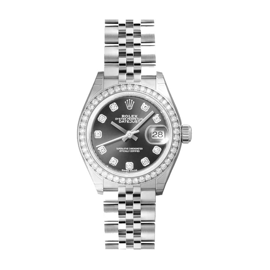 rolex-datejust-28mm-279384rbr-white-gold-automatic-dark-grey-diamond-dial Rolex Datejust 279381RBR Jubilee Diamond Super Accurate Clone - Image 1