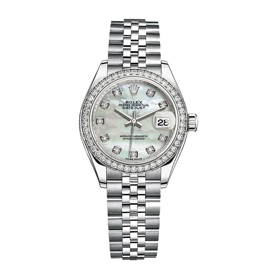 rolex-datejust-28mm-279384rbr-white-gold-automatic-silver-with-diamond-dial Rolex Lady-Datejust 279384 Mother of Pearl Diamond Top Grade Clone 1:1 - Image 1