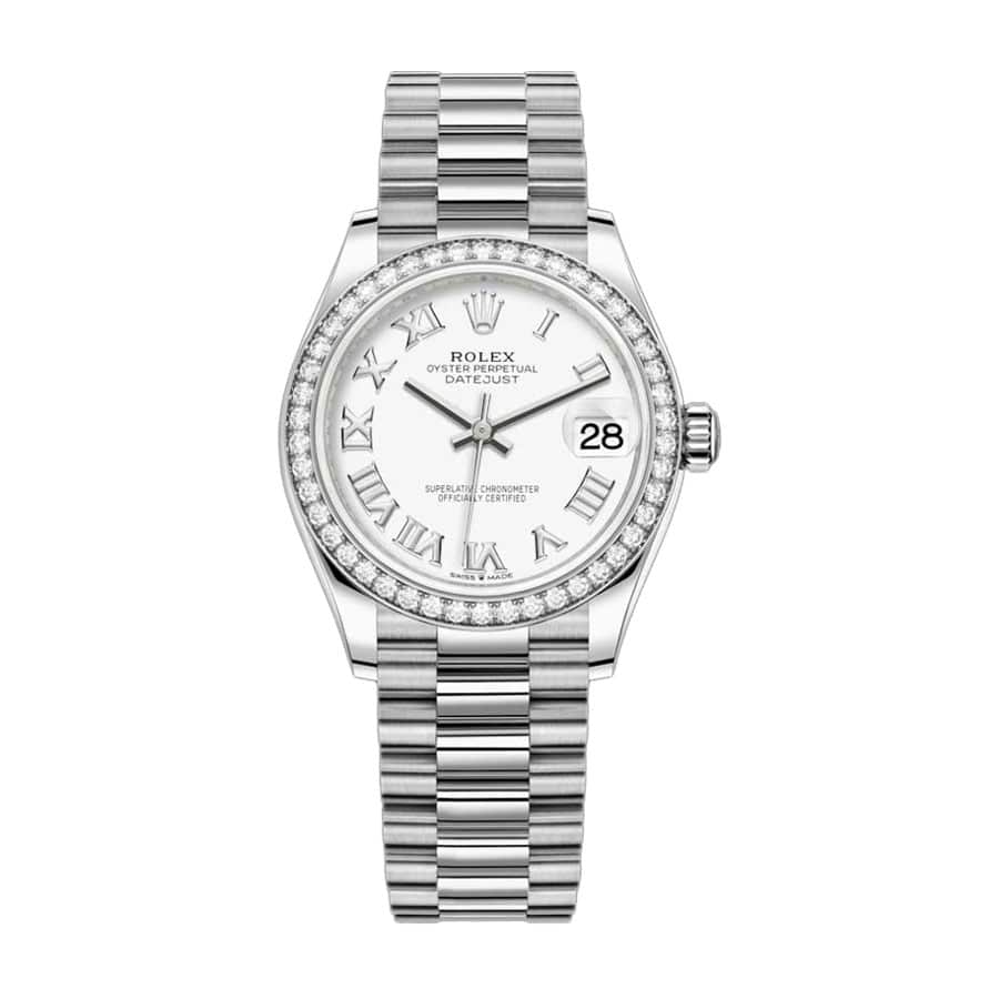 rolex-datejust-31mm-278289rbr-white-gold-and-diamond-automatic-white-dial Rolex Datejust 278289RBR White Gold Diamond Bezel Luxury Clone Quality - Image 1
