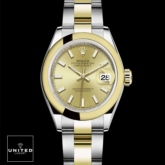 Rolex Lady-Datejust Two-Tone 279163-0002 1:1 Clone Edition Rolex Datejust 279163 Steel Yellow Gold Dial Replica black background