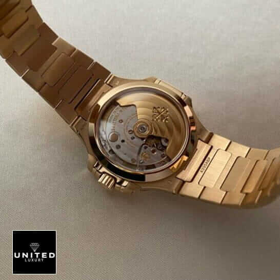 Patek Philippe Nautilus 7118-1200r-010 Rose Gold Exceptional Replica 1:1 patek 7118 1200r 010 replica 2 Patek Philippe 7118-1200r-010 Gold Bracelet Replica upside view