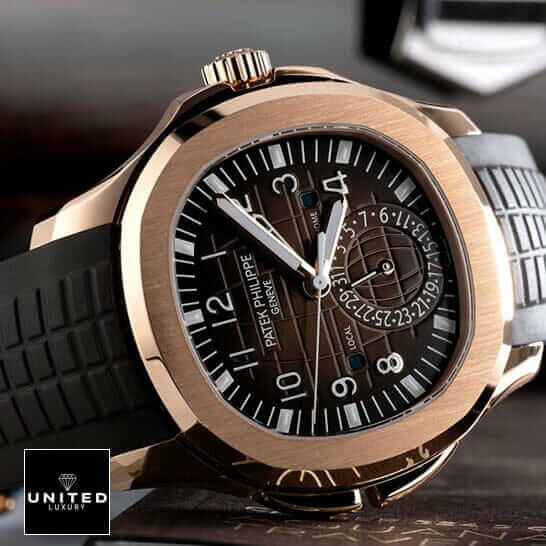 Patek Philippe Aquanaut Travel Time "GMT" 5164 Handcrafted Replica Edition patek travel time 4 Patek Philippe Geneve Travel Time Brown Dial Replica side view