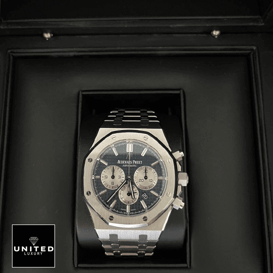 AP Royal Oak Chronograph 26331ST Supreme Clone Quality Audemars Piguet Royal Oak Blue Dial Steel Case Replica in the black box