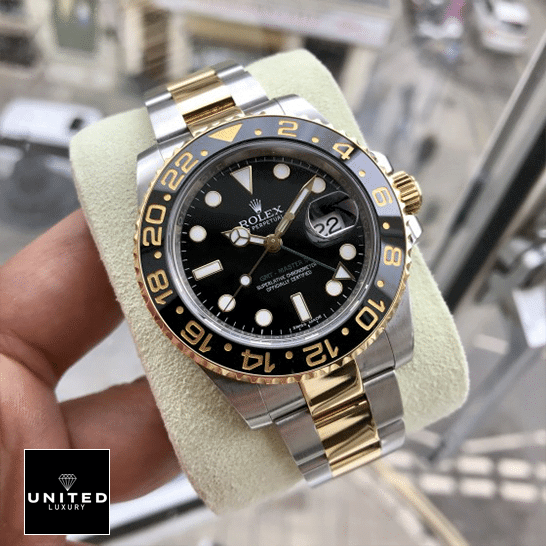 Rolex GMT-Master II 126711CHNR "Root Beer" Premium Duplicate rolex gmt master II 116713 two tone Rolex GMT-Master II 116713 dial is black with stick and dot indices Replica