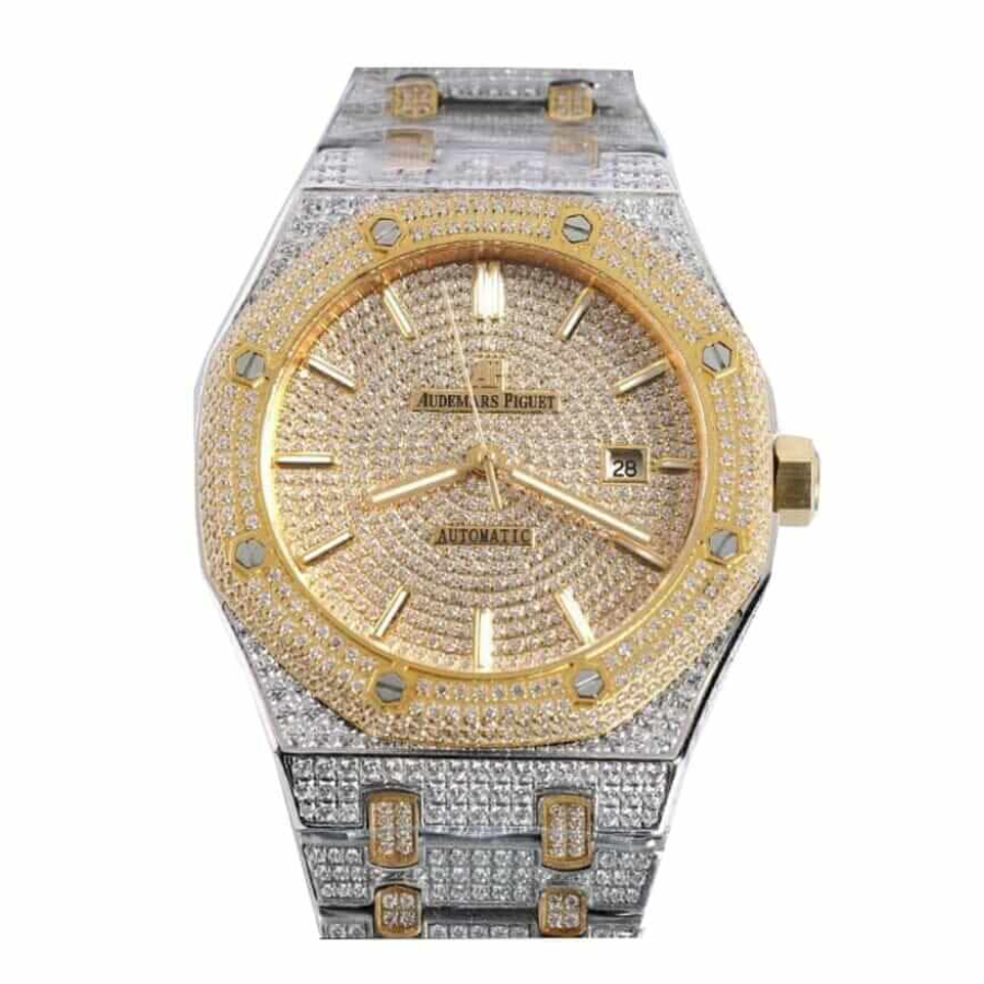 Audemars-Piguet-Royal-Oak-Iced-Out-Yellow-Gold-Replica Audemars Piguet Royal Oak "Iced Out Yellow Gold" 15400SR.OO.1220SR.01 Premium Duplicate - Image 1
