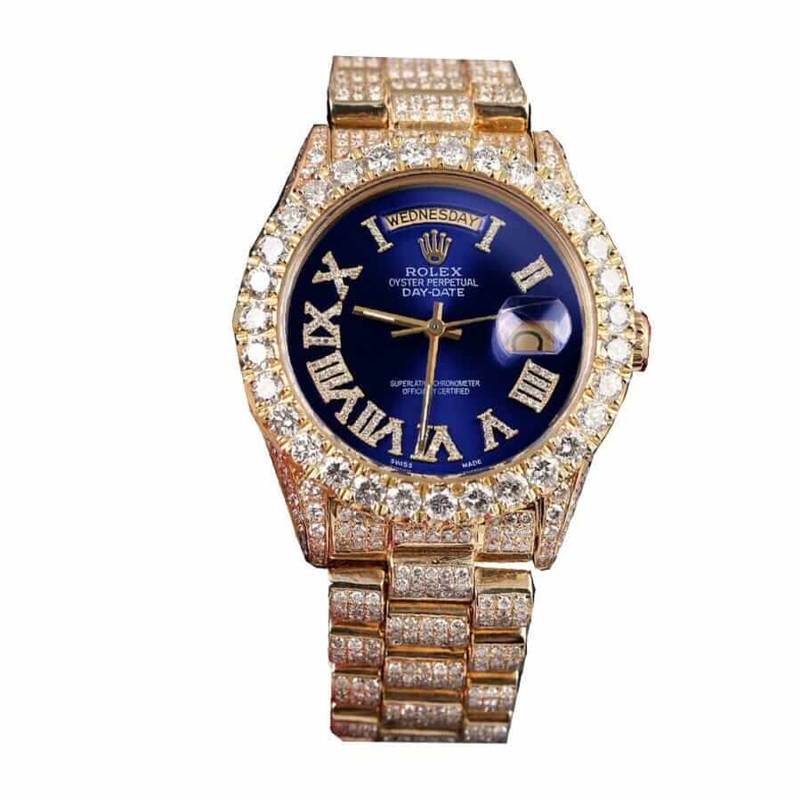 rolex-day-date-yellow-gold-iced-out-diamond-roman-dial-18038-replica-2 Rolex Day-Date 18038 "Iced Out" High Fidelity Replica - Image 1