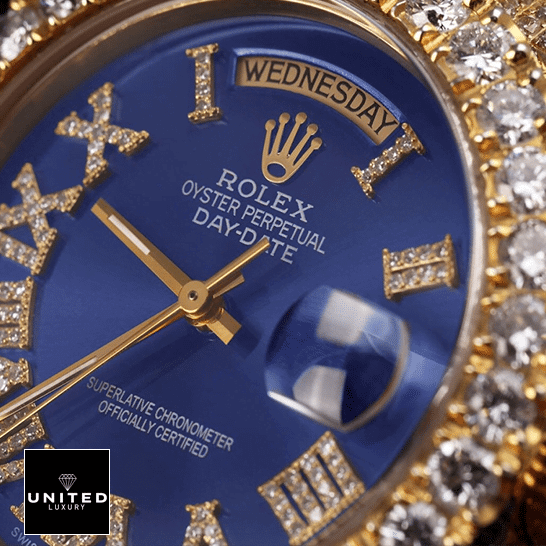 Rolex Day-Date 18038 "Iced Out" High Fidelity Replica Rolex Day-Date 36 18038 Blue Dial Diamonds Romen Numerial Replica