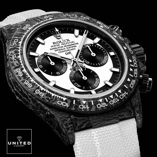 Rolex Cosmograph Daytona "Carbon Case" 4130CR Clone Ultra Realistic Copy Rolex Daytona Carbon S.Steel Black Case White Dial Replica Black Background