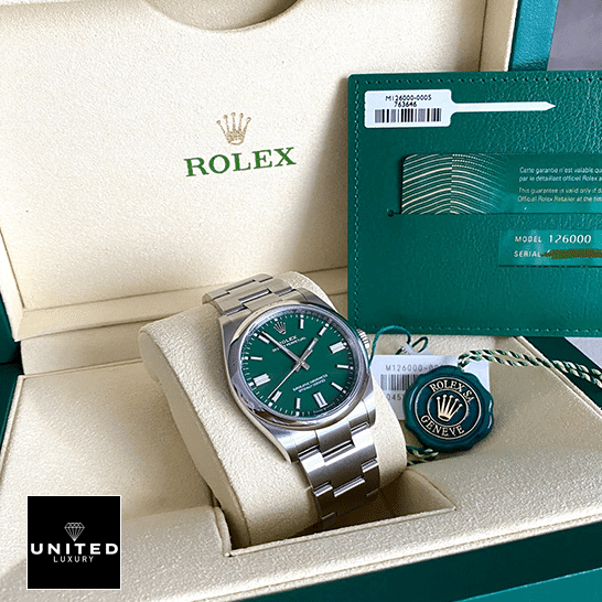 Rolex Datejust 126000 Oyster Perpetual "Green Dial" Ultra Clone 1:1 Rolex Oyster Perpetual 126000 Green Dial Replica & Guarantee Card in the Rolex Box