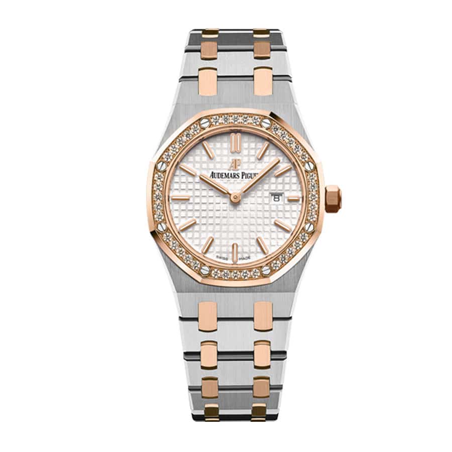 audemars-piguet-royal-oak-quartz-ladies-rose-gold-steel-silver-index-diamond-bezel-67651sr-zz-1261sr-01-replica Audemars Piguet Royal Oak Ladies 67651SR.ZZ.1261SR.01 "Diamond Bezel" Super Clone Edition - Image 1