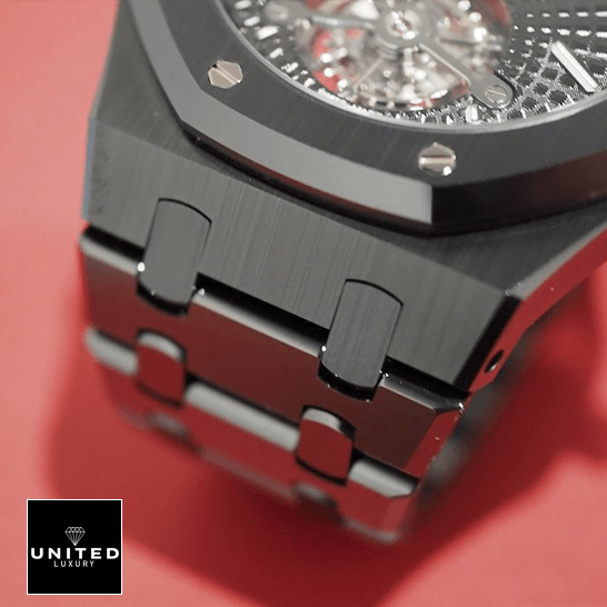 Audemars Piguet Royal Oak Tourbillon 26522CE "Black Ceramic" Pro Clone 1:1 audemars piguet royal oak tourbillon 26522CE.OO .1225CE man Audemars Piguet Tourbillion 26522CE.OO_.1225CE Black Bracelet Replica red background