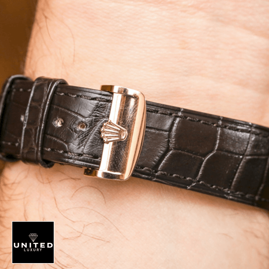 Rolex Cellini Moonphase 50535 "White Dial" Supreme Copy 1:1 Rolex Cellini Leather Bracelet Replica rolex logo on the buckle