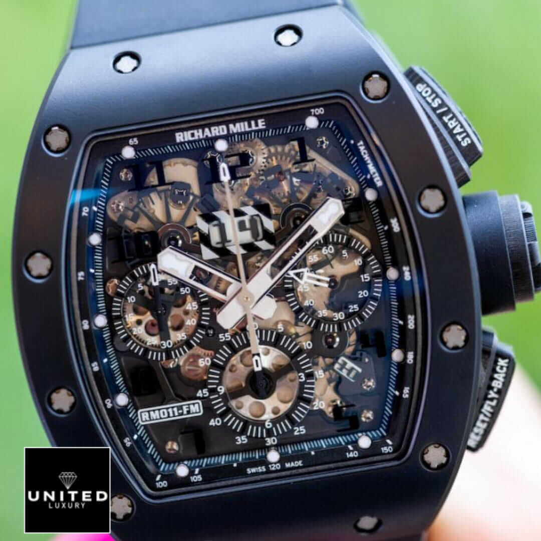 Richard Mille RM 011 "Flyback Chronograph" Ultra Accurate Clone Yeni Proje 2 19 Richard Mille RM011-FM Black Bezel Replica crown / push button