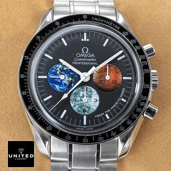 Omega Speedmaster Professional 3577.50.00 "From the Moon to Mars" Master Clone Quality Omega Speedmaster Black Dial Black Bezel Replica brown background