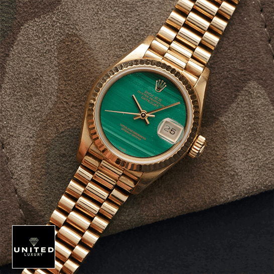 Rolex Datejust 69178 "Malachite Dial" Elite Clone Edition Rolex Datejust 69178 Yellow Gold Oyster Bracalet & Fluted Bezel Replica in the table