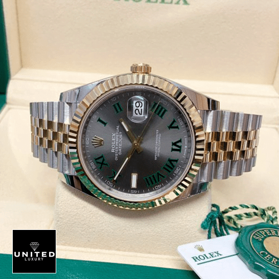 Rolex Datejust 126233 "Wimbledon Dial" Super Accurate Clone rolex datejust 126233 0035 replica tiltedleft Rolex Datejust 36 Wimbledon Yellow Gold Fluted Bezel Jubilee Replica in the Rolex Box