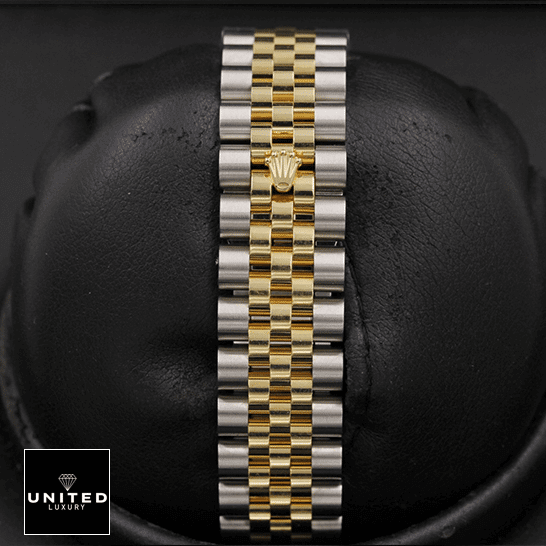 Rolex Datejust 116243 "Mother Of Pearl" Ultra Accurate Clone rolex datejust mother of pear diamond 116243 jubilee gold Rolex Yellow Gold Stainless Steel Jubilee Bracelet Replica on the black stand