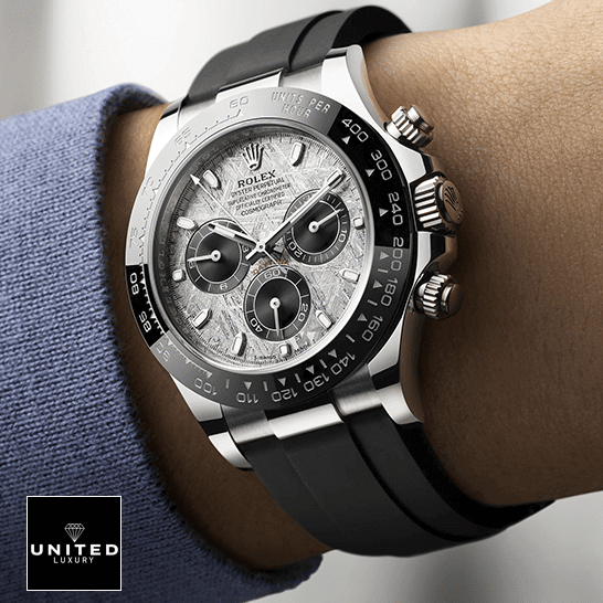 Rolex Cosmograph Daytona 116519LN "Meteorite Dial" Premium Clone Replica rolex daytona m116519ln replica wrist 1 Rolex Daytona M116519LN Black Rubber Replica on his arm