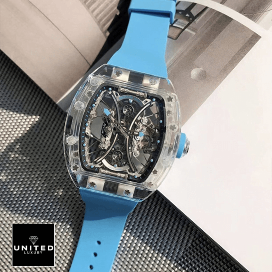 Richard Mille RM 053-02 "Sapphire" Exact Replica 1:1 richard mille tourbillon rm 53 02 sapphire Richard Mille Tourbillion Blue Bracelet Replica front view