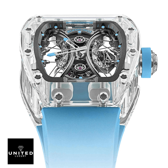 Richard Mille RM 053-02 "Sapphire" Exact Replica 1:1 richard mille tourbillon rm 53 02 sapphire man Richard Mille Tourbillion RM0302 Sapphire Replica blue rubber bracelet