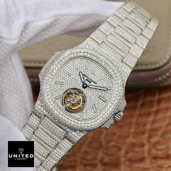 Patek Philippe Sky Moon Tourbillon 6002R "Diamond Bezel" Premium Copy 1:1 patek philippe tourbillon 6980 diamond replica gem Patek Philippe Tourbillion 6980 White Diamıond Iced Out Replica front view