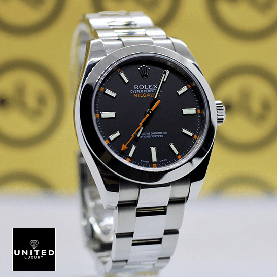 Rolex Milgauss 116400 "Black Dial" Supreme Replica Edition Rolex Milgauss 116400 Stainless Steel Case & Bracelet Black Dial Replica Left Side