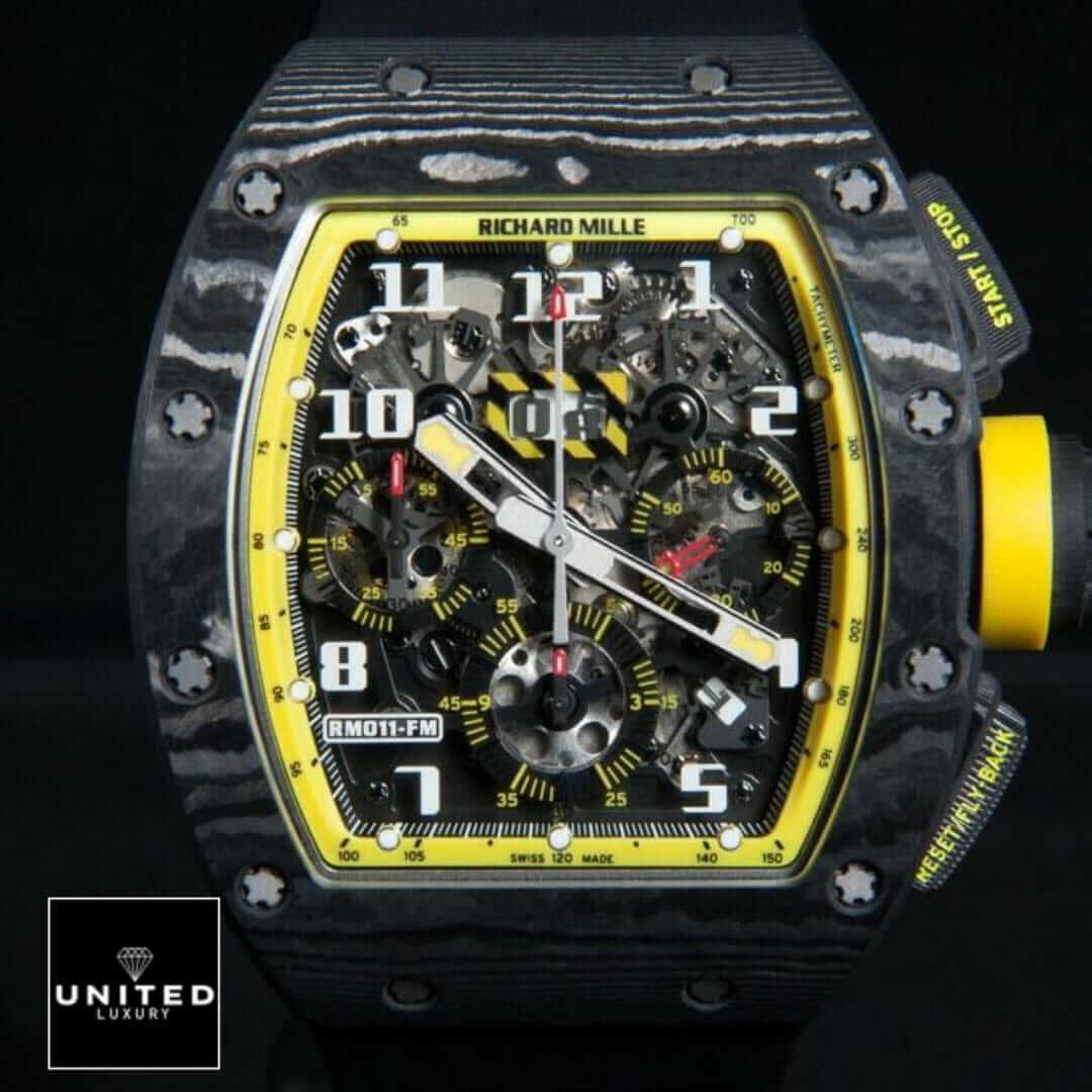 Richard Mille RM 11-03 "Yellow Storm" Detailed Super Clone Yeni Proje 1 15 Richard Mille Black Yellow Dial Carbon Replica front view