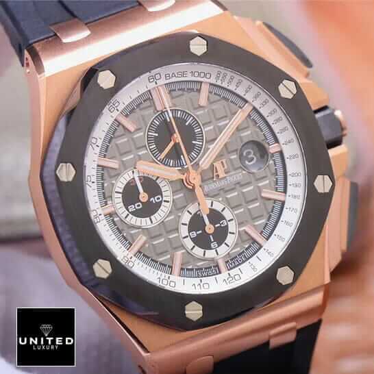 Audemars Piguet Royal Oak Offshore 26173ST.OO.D003CU.01 Premium Copy 1:1 ap pride of germany Audemars Piguet Black Dial Rose Gold Case Replica front view