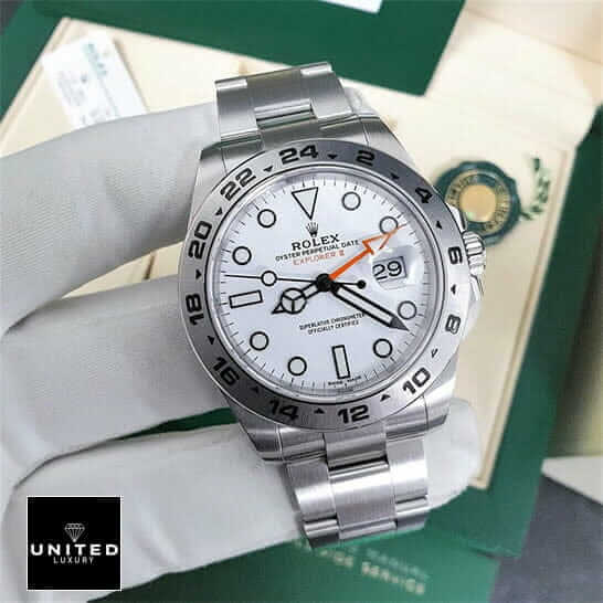 Rolex Explorer II 226570 "Polar" Deluxe Clone Edition rolex 216570 replica3 Rolex 216570 Replica Numeral Bezel White Dial