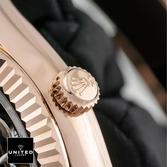 Rolex Sky-Dweller 326235 "Chocolate Dial" Exact Duplicate Quality rolex 326235 chocolate replica 4 Rolex Sky-Dweller 326235 Rose Gold Crown Pusher Replica