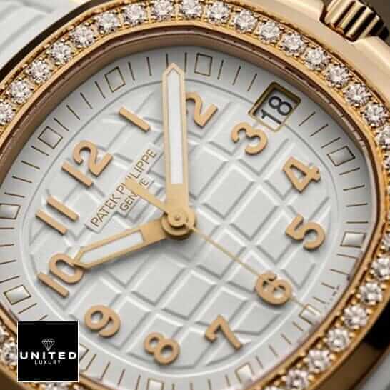 Patek Philippe Aquanaut Luce 5268/200R-012 "Diamond Bezel" First-Class Replica patek philippe aquanaut luce 4 Patek Philippe Diamond Bezel White Dial Replica close front view