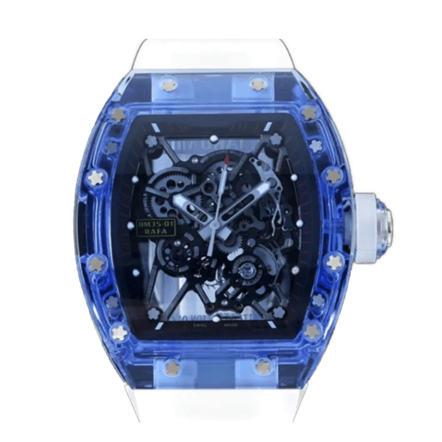 Richard-Mille-35-01-Blue-White-Rubber-Bracelet-Replica-2 Richard Mille RM 35-02 "Blue and White Quartz TPT" Collector’s Copy 1:1 - Image 1