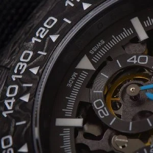 Rolex Daytona DIW Carbon Skeleton Superior Replica DIW Daytona Skeleton Dial in Carbon with Blue Hands on Black Nylon Strap 1 4 300x300 1